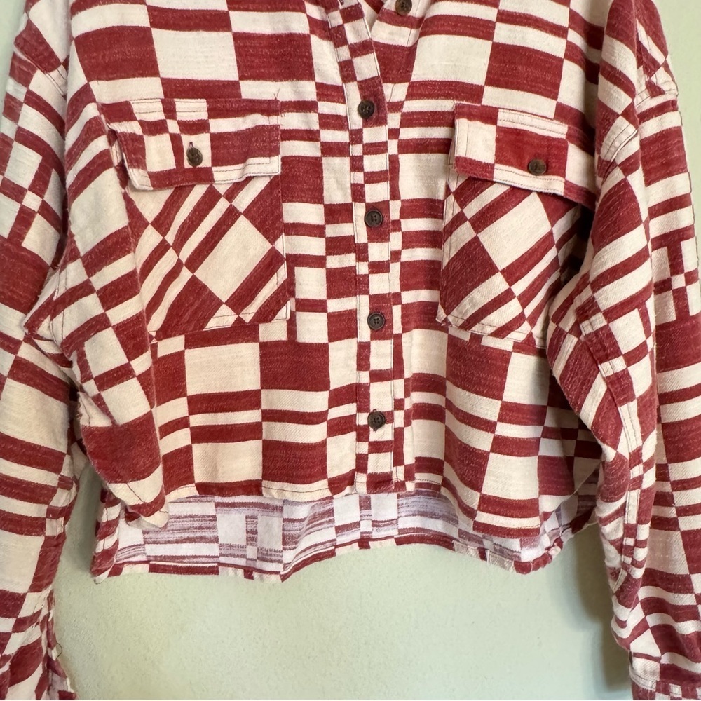Urban Outfitters BDG Caleb Crop Flannel Shirt Jacket Sz XS Red White Cotton - Picture 8 of 16